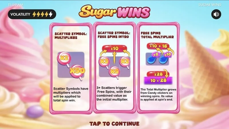 Sugar Wins – slotimängu peamenüü